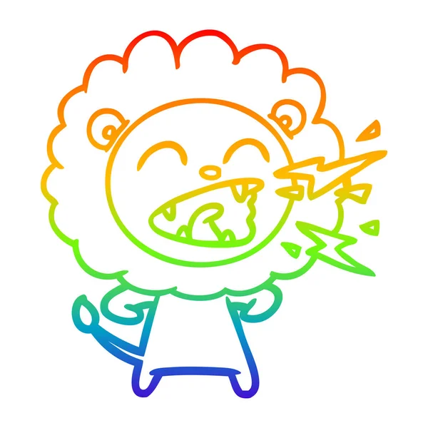 Arco iris gradiente línea dibujo dibujos animados rugiente león — Vector de stock