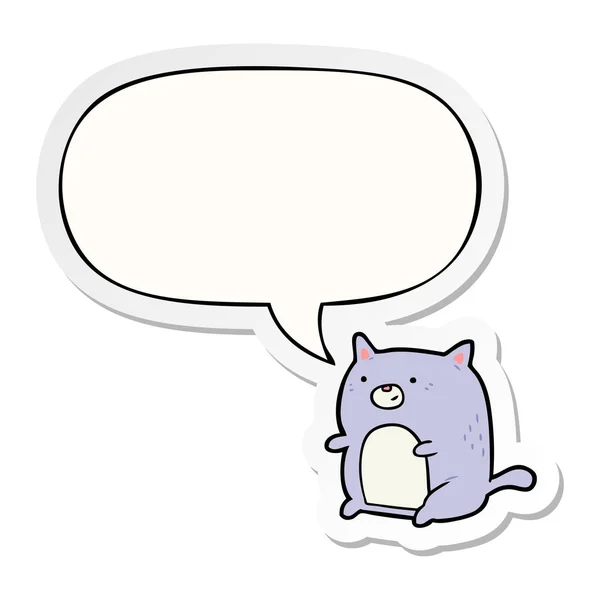 Karikatúra macska és a beszéd buborék matrica — Stock Vector