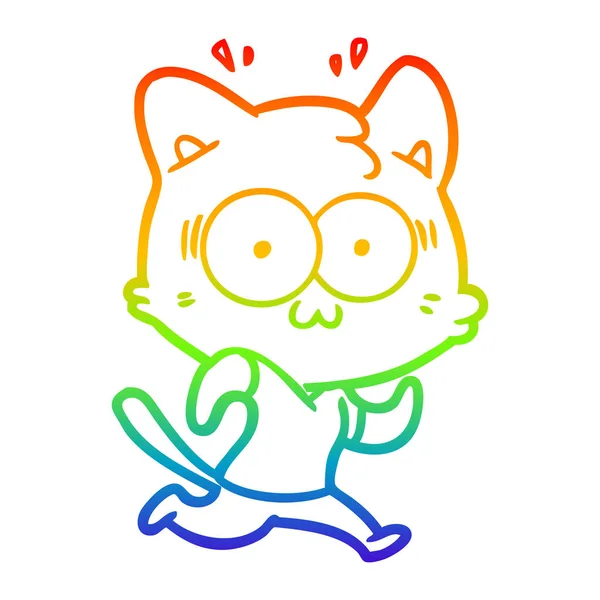 Regenbogen Gradientenlinie Zeichnung Cartoon überrascht Katze läuft — Stockvektor