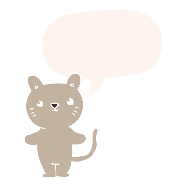 Chat dessin animé et bulle de parole dans le style rétro — Image vectorielle