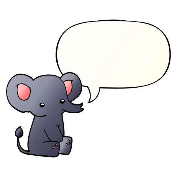 Elefante de dibujos animados y burbuja del habla en estilo gradiente suave — Vector de stock