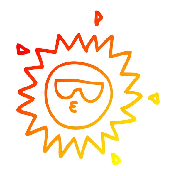 Теплой градиентной линии рисования мультяшного солнца — стоковый вектор