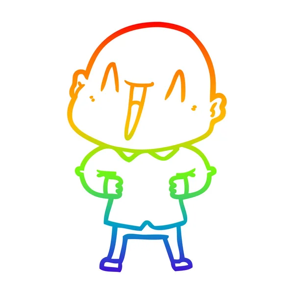 Rainbow gradient linje ritning lycklig tecknad Bald man — Stock vektor