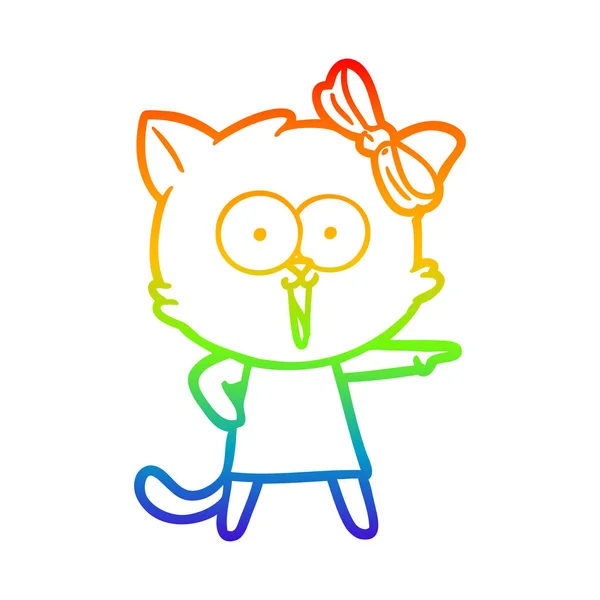 Rainbow gradien baris gambar kucing kartun - Stok Vektor