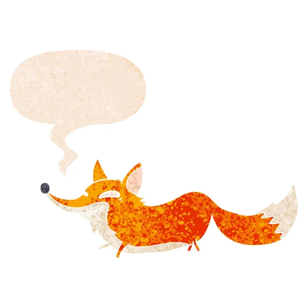 Retro dokulu tarzda karikatür sly tilki ve konuşma balonu — Stok Vektör