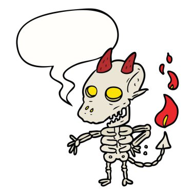karikatür ürkütücü iskelet iblis ve konuşma balonu