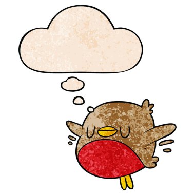 karikatür noel robin ve grunge doku pat düşünce balonu