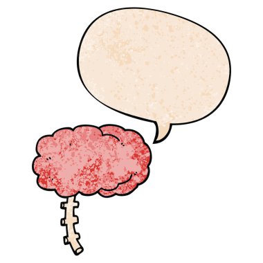 retro doku tarzında karikatür beyin ve konuşma balonu
