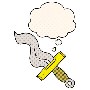 çizgi roman tarzında karikatür hançer ve düşünce balonu