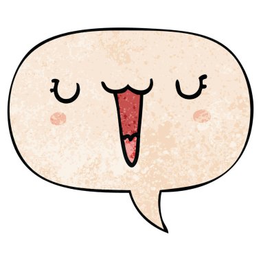 retro doku tarzında sevimli mutlu karikatür yüz ve konuşma balonu