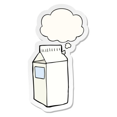 karikatür süt kartonu ve baskılı bir etiket olarak kabarcık düşünce