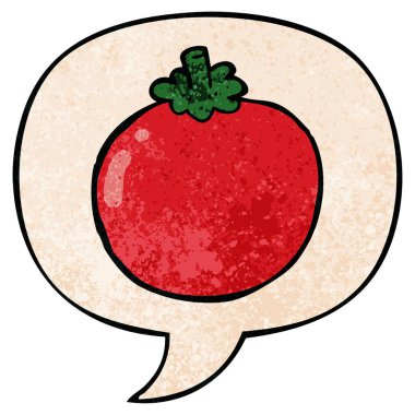 retro doku tarzında karikatür domates ve konuşma balonu
