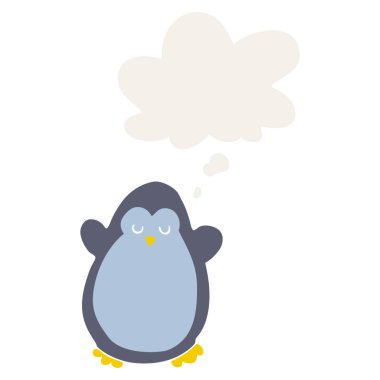 karikatür penguen ve retro tarzı düşünce kabarcık