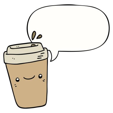 karikatür paket kahve ve konuşma balonu