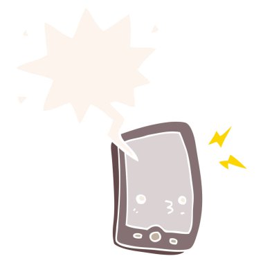 retro tarzıkarikatür cep telefonu ve konuşma balonu