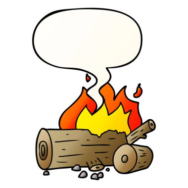 düzgün degrade tarzında karikatür kamp yangın ve konuşma balonu