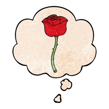 karikatür gül ve grunge doku desen tarzında kabarcık düşünce