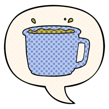 çizgi roman tarzında karikatür kahve fincanı ve konuşma balonu