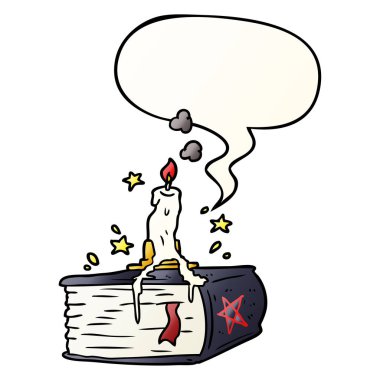 karikatür ürkütücü büyü kitabı ve top sürme mum ve konuşma balonu 