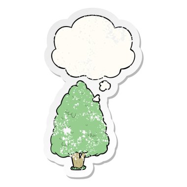 karikatür uzun boylu ağaç ve sıkıntılı yıpranmış sticke olarak kabarcık düşündüm