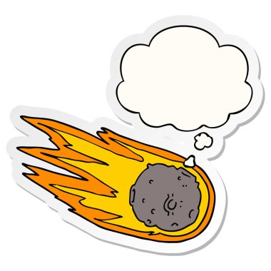 karikatür kuyruklu yıldız ve baskılı bir etiket olarak kabarcık düşünce