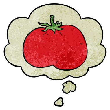 karikatür domates ve grunge doku desen stil düşünce balonu