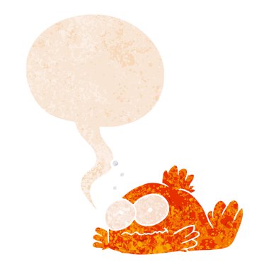 retro dokulu tarzda karikatür japon balığı ve konuşma balonu