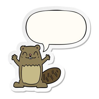 karikatür kunduz ve konuşma kabarcık etiket