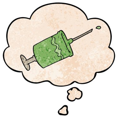 karikatür şırınga iğne ve grunge doku patt düşünce kabarcık