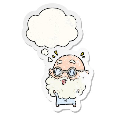 karikatür yaşlı adam şaşırttı ve sıkıntılı bir wor olarak kabarcık düşündüm