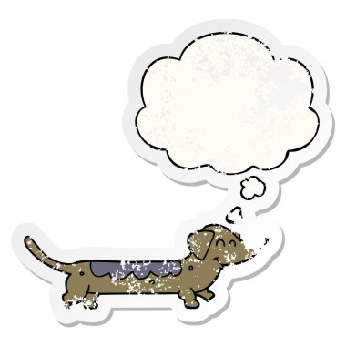 bir sıkıntılı aşınmış Sticker olarak karikatür köpek ve düşünce kabarcık