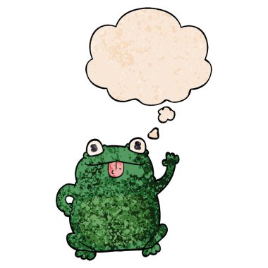 karikatür kurbağa ve grunge doku desen tarzında düşünce balonu