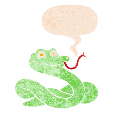 retro dokulu tarzda karikatür yılan ve konuşma balonu