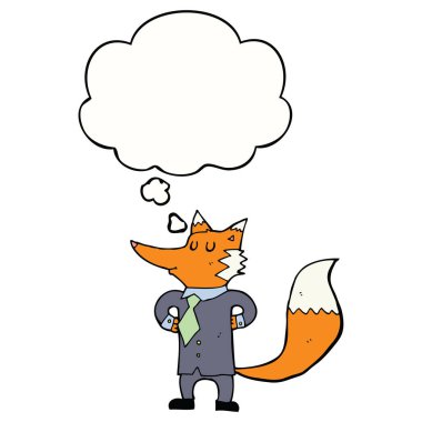 karikatür tilki işadamı ve düşünce balonu