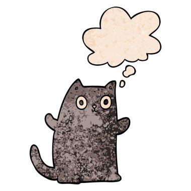 karikatür kedi ve grunge doku desen tarzında düşünce balonu