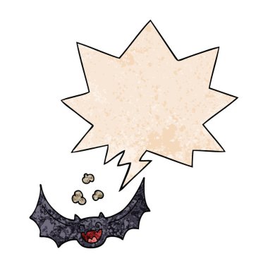 retro doku tarzında karikatür yarasa ve konuşma balonu