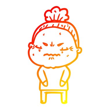 sıcak degrade çizgi çizim karikatür yaşlı bayan rahatsız