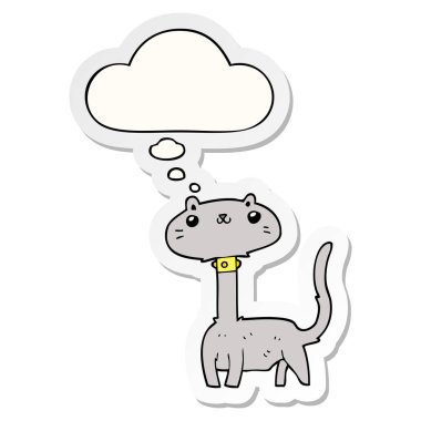 karikatür kedi ve baskılı bir etiket olarak kabarcık düşünce