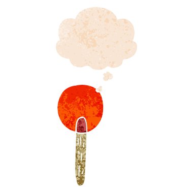 retro dokulu stilde karikatür şeker lolipop ve düşünce balonu