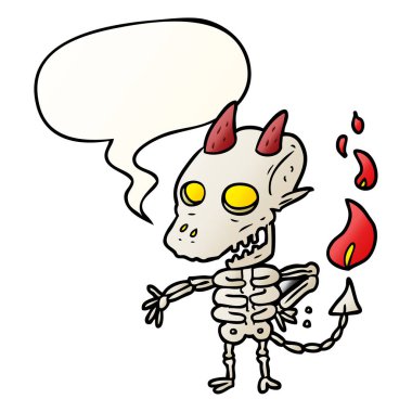 düzgün gradie karikatür ürkütücü iskelet iblis ve konuşma balonu