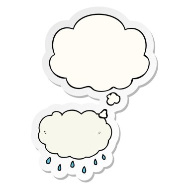 karikatür yağmur bulutu ve basılı bir etiket olarak kabarcık düşünce