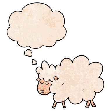 karikatür koyun ve grunge doku desen tarzında düşünce balonu