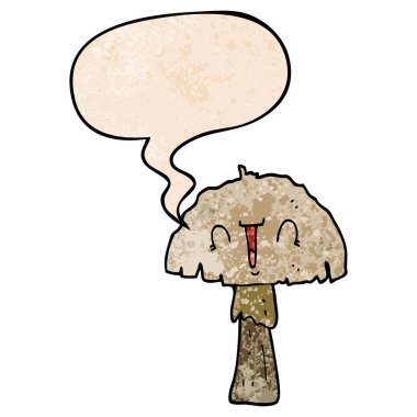 retro doku tarzında karikatür mantar ve konuşma balonu