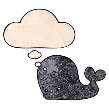 karikatür balina ve grunge doku desen tarzında düşünce balonu