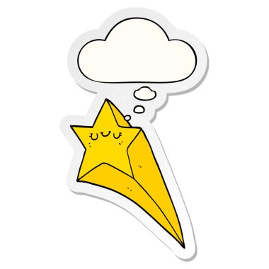 karikatür çekim yıldız ve baskılı bir etiket olarak kabarcık düşünce