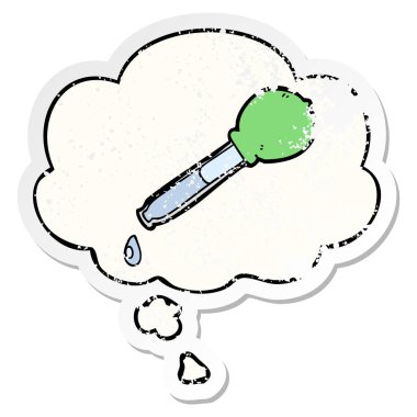 karikatür pipet ve sıkıntılı yıpranmış etiket olarak kabarcık düşünce