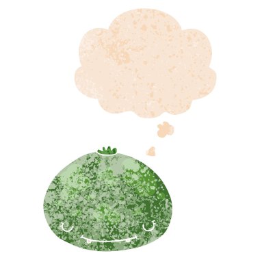 retro dokulu tarzında karikatür kabak ve düşünce balonu