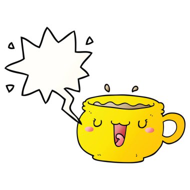 sevimli karikatür kahve fincanı ve konuşma balonu pürüzsüz degrade sty