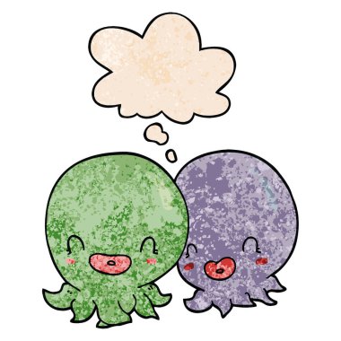 grunge doku desen iki karikatür ahtapot ve düşünce balonu