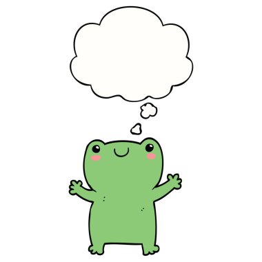 sevimli karikatür kurbağa ve düşünce balonu